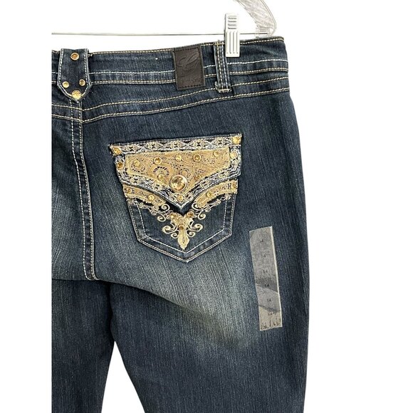 Grace In LA Womens Embroidered Jeans Size 14 Gold Detail Studs Straight - Picture 6 of 16